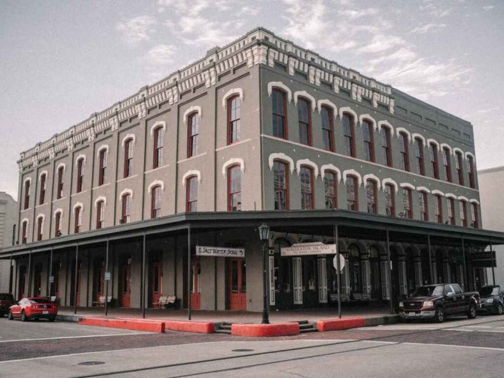 Victorian dry goods building with iron gallery on The Strand in historic downtown Galveston, Texas