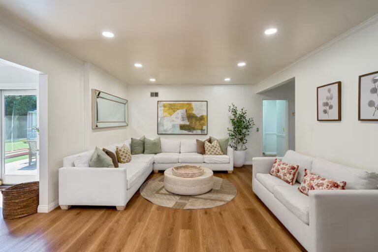 The living room at Game Room Estate in Anaheim.