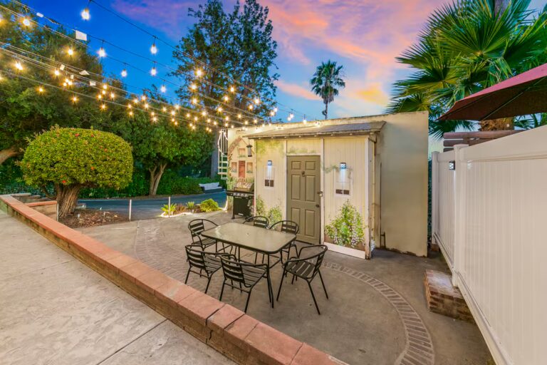 The garden patio at OR3 in Orange, California.