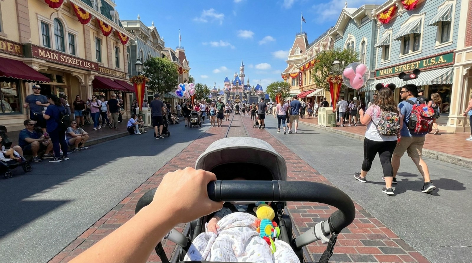 A stroller on Main Street at Disneyland Resort in California.