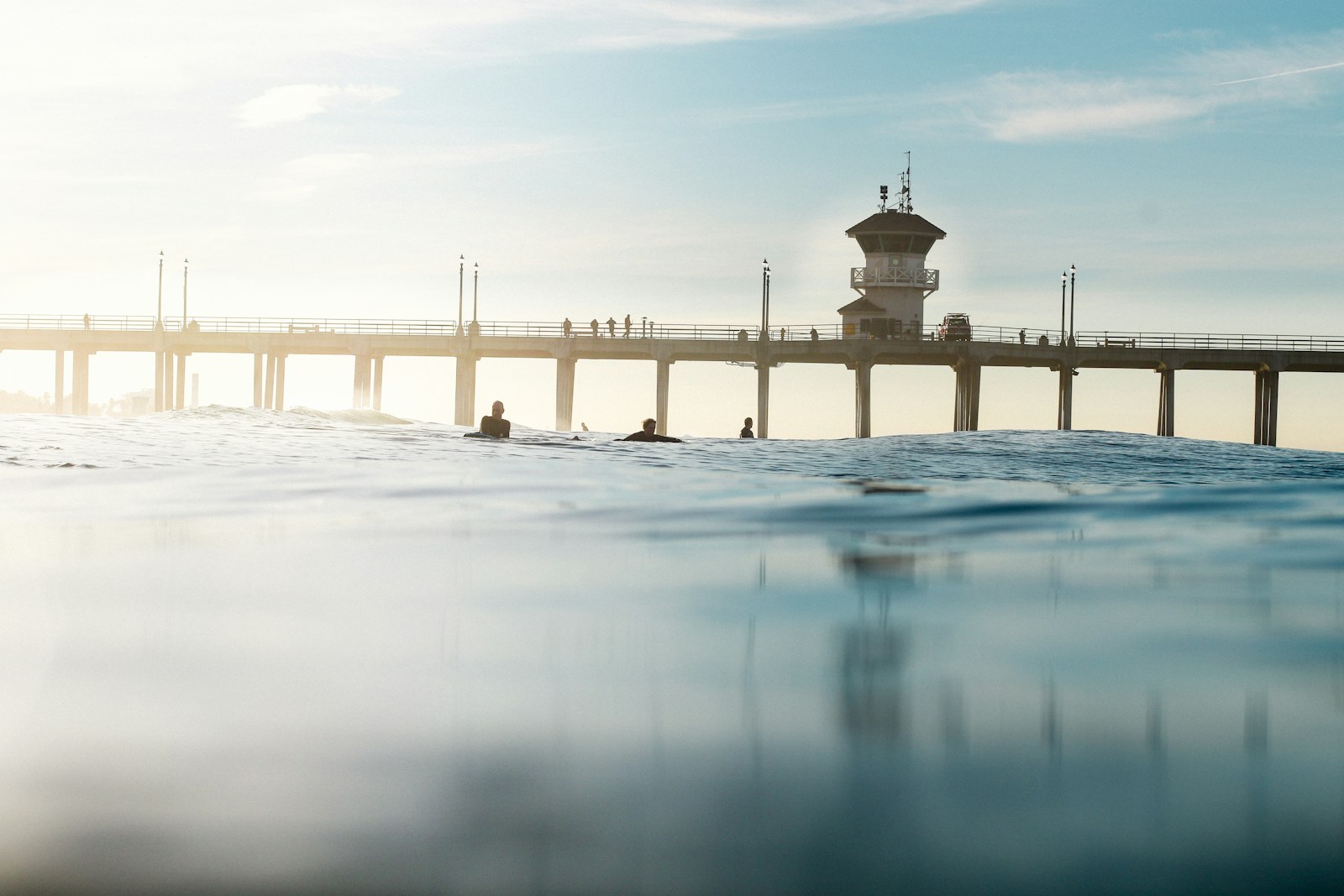 Huntington Beach Pier viewed from the water.